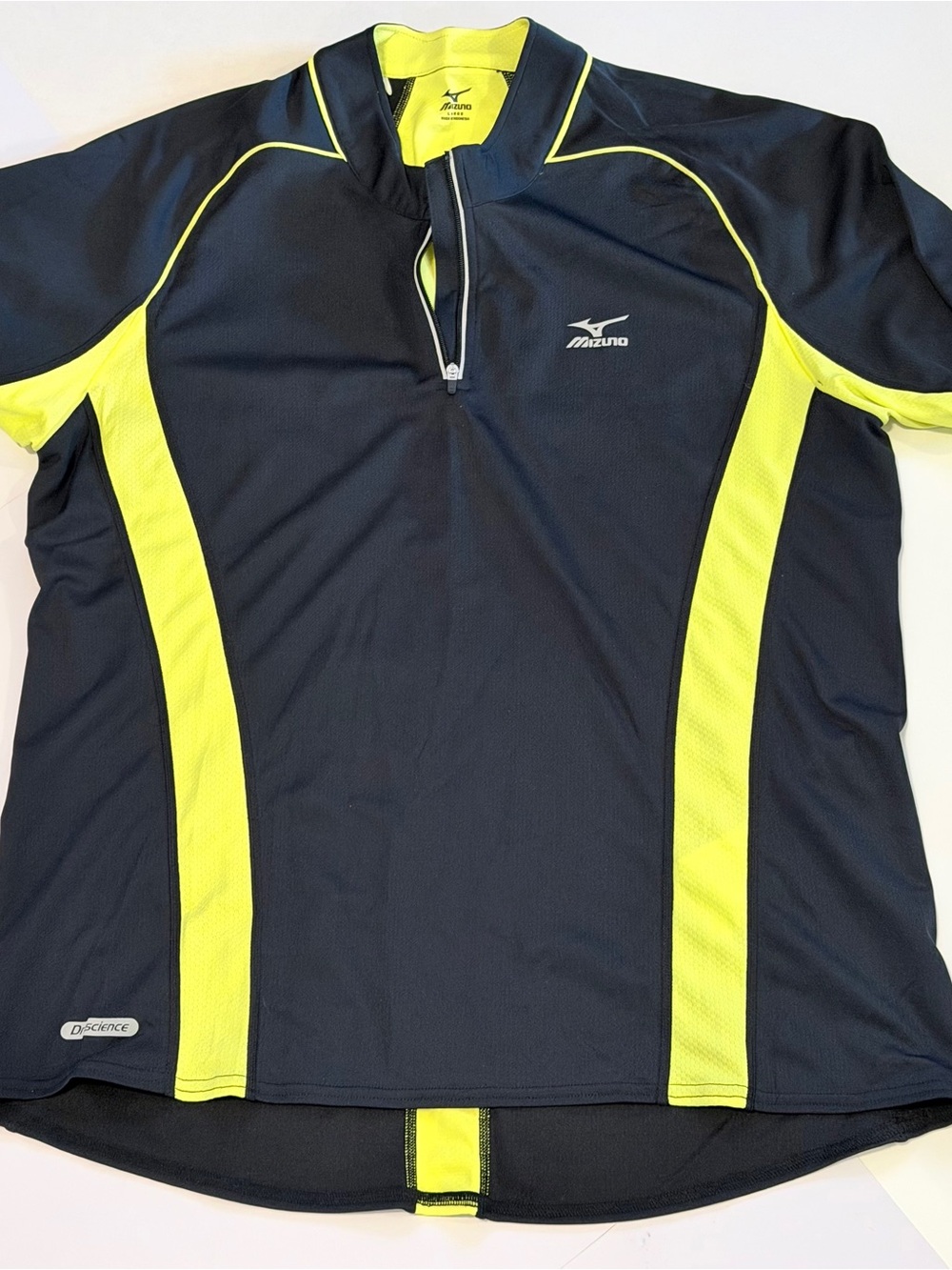 Mizuno Dryscience Half Zip Performance Cycling Running Jersey Black Neon Yellow